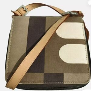 Bally Beige Brown Canvas Crossbody Wallet